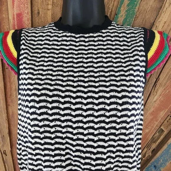 Zara striped knitted/chrochet ruffle sleeve cotton top/blouse/sweater Sz S - Picture 3 of 8
